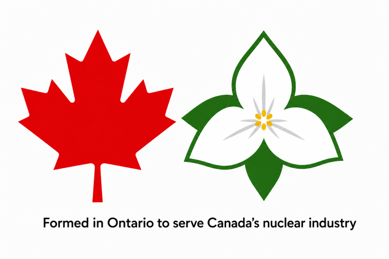 Serving Canada's nuclear industry. A red maple leaf beside the Ontario trillium
